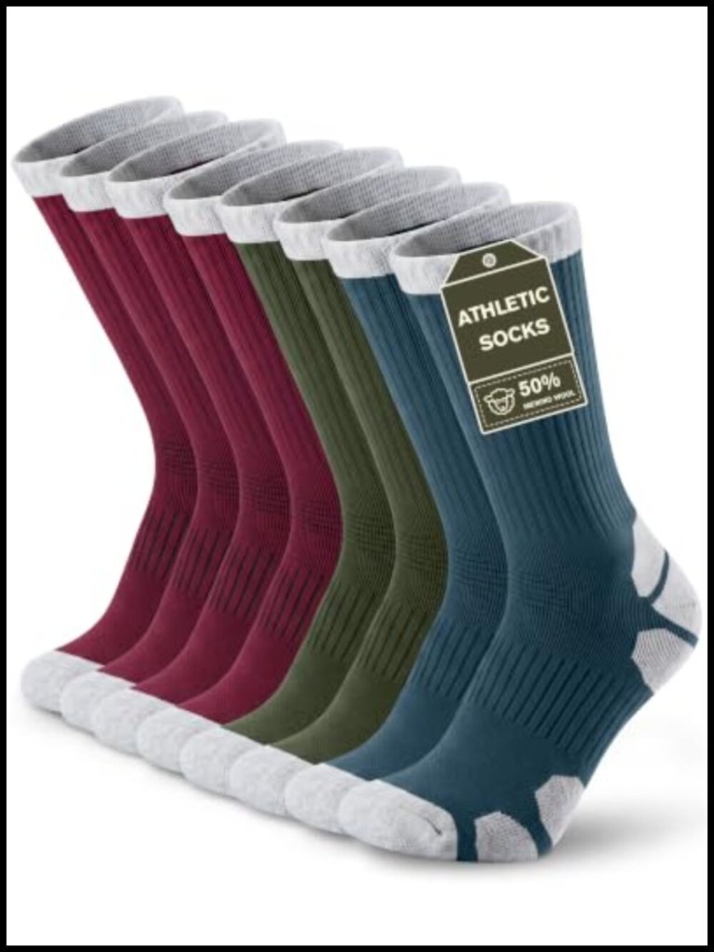Merino Wool Hiking Socks Moisture Wicking Athletic Crew Socks 3 Pairs